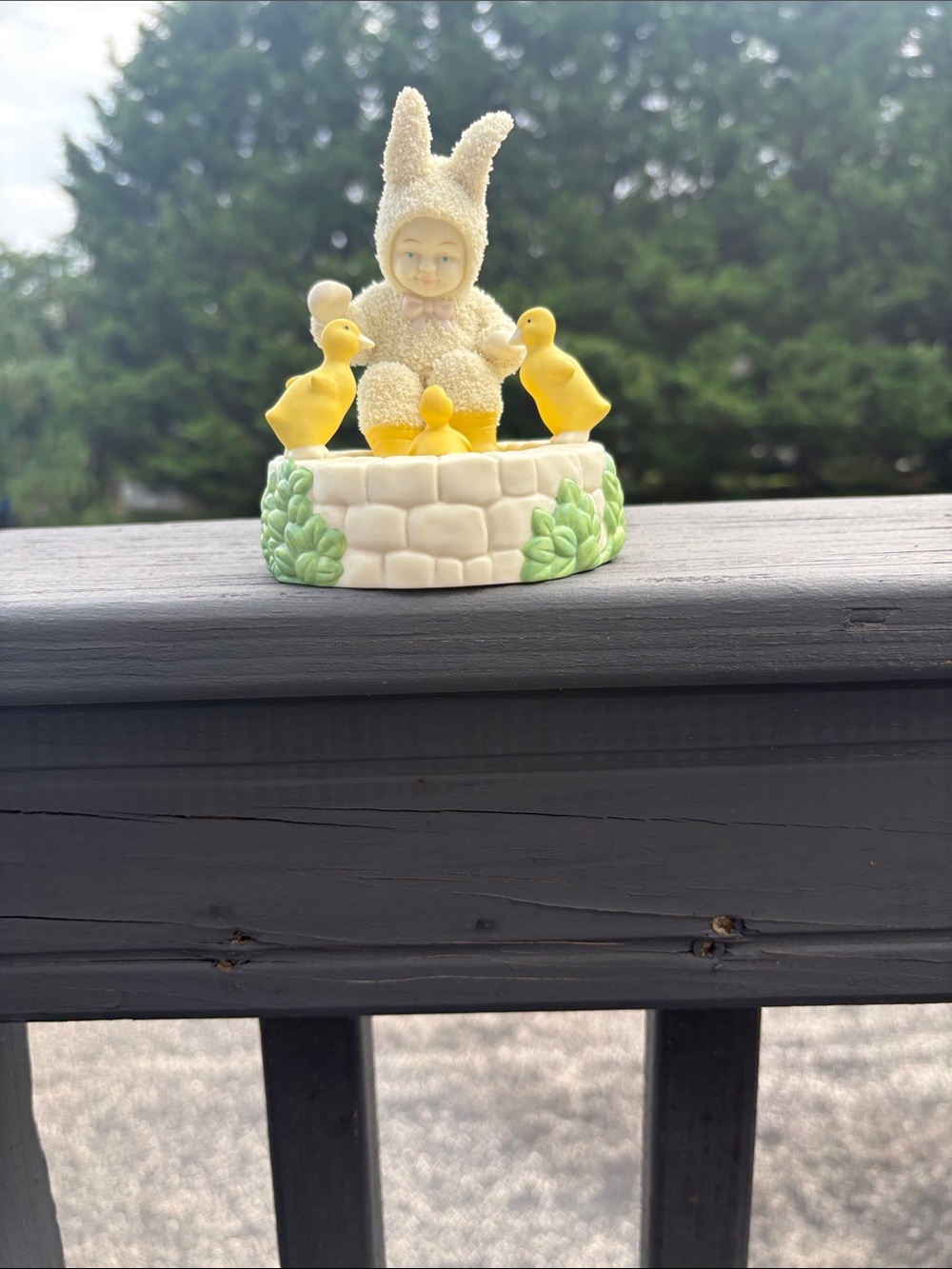 Yellow Bunny Figurine with Ducklings Decorative Accent